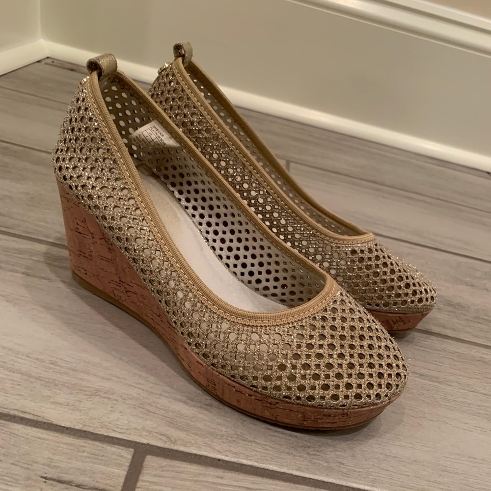 Stuart Weitzman Gold Wedge Dress Shoes